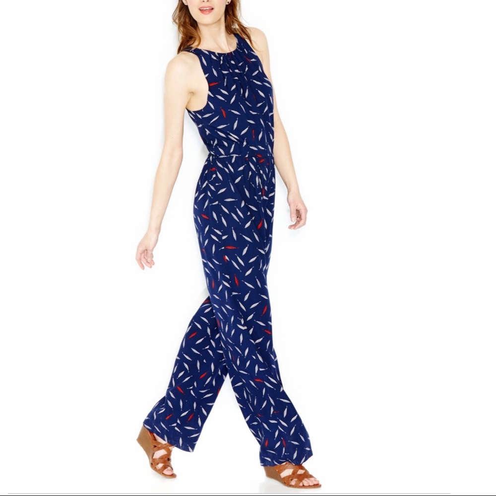 Maison Jules Navy Jumpsuit with Red and White Accents